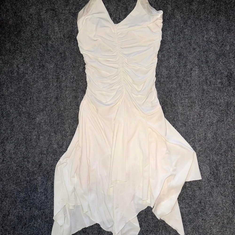 Charlotte Russe Ivory Halter Ruched Handkerchief Hem Dress Y2K Fairycore Large